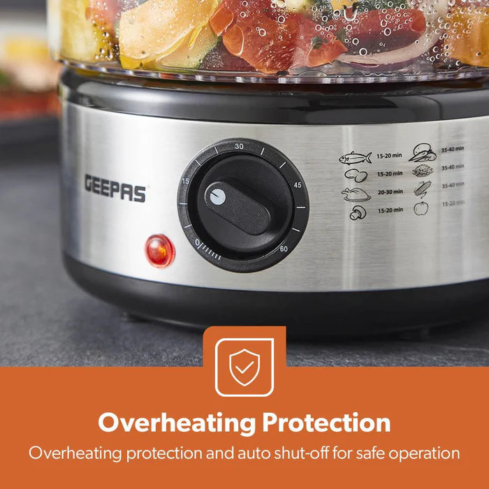 Geepas 7.2L Stainless Steel Electric Food Steamer 3 Tier (GFS63066UK)