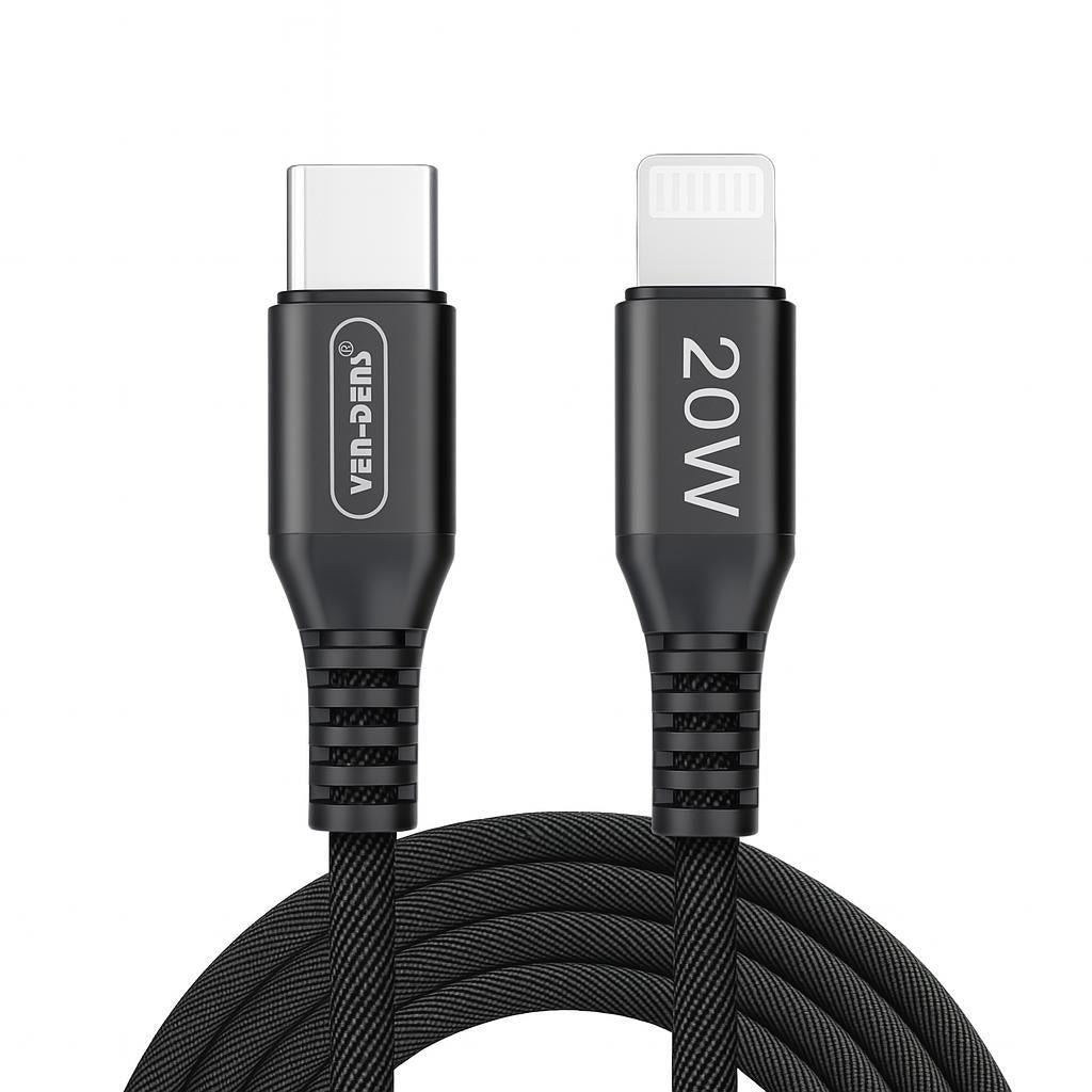 Ven-Dens Black Fast Charging Cable Type-C to Lightning 1.5M (VD-DC104)