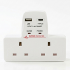 Securlec T-Shape 2 Way Plug Adaptor with USB-A & USB-C (SL9090)