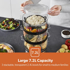 Geepas 7.2L Stainless Steel Electric Food Steamer 3 Tier (GFS63066UK)