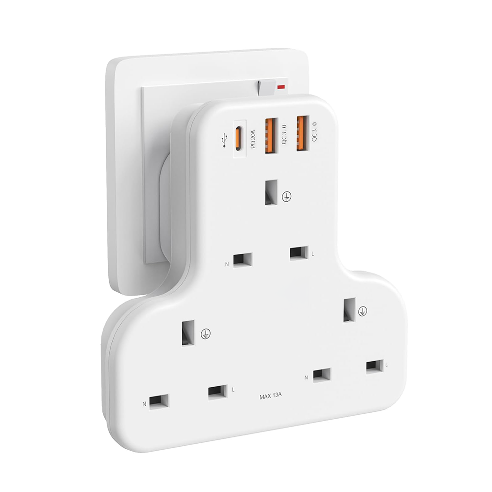 Ven-Dens 3 Way UK Wall Charger Adaptor with USB-C PD & Dual USB-A (SP-ADT04)