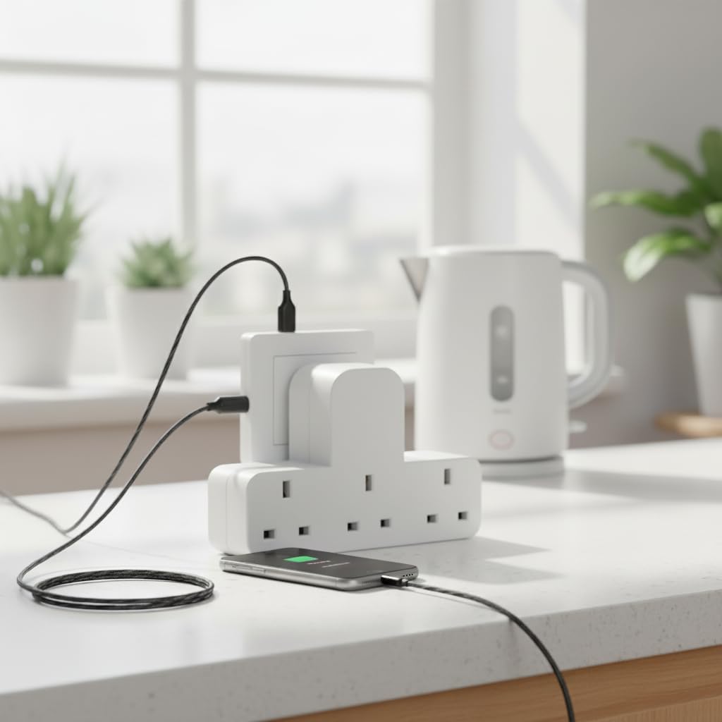Powerplus T Shaped 3-Way UK Plug Adaptor (1086)