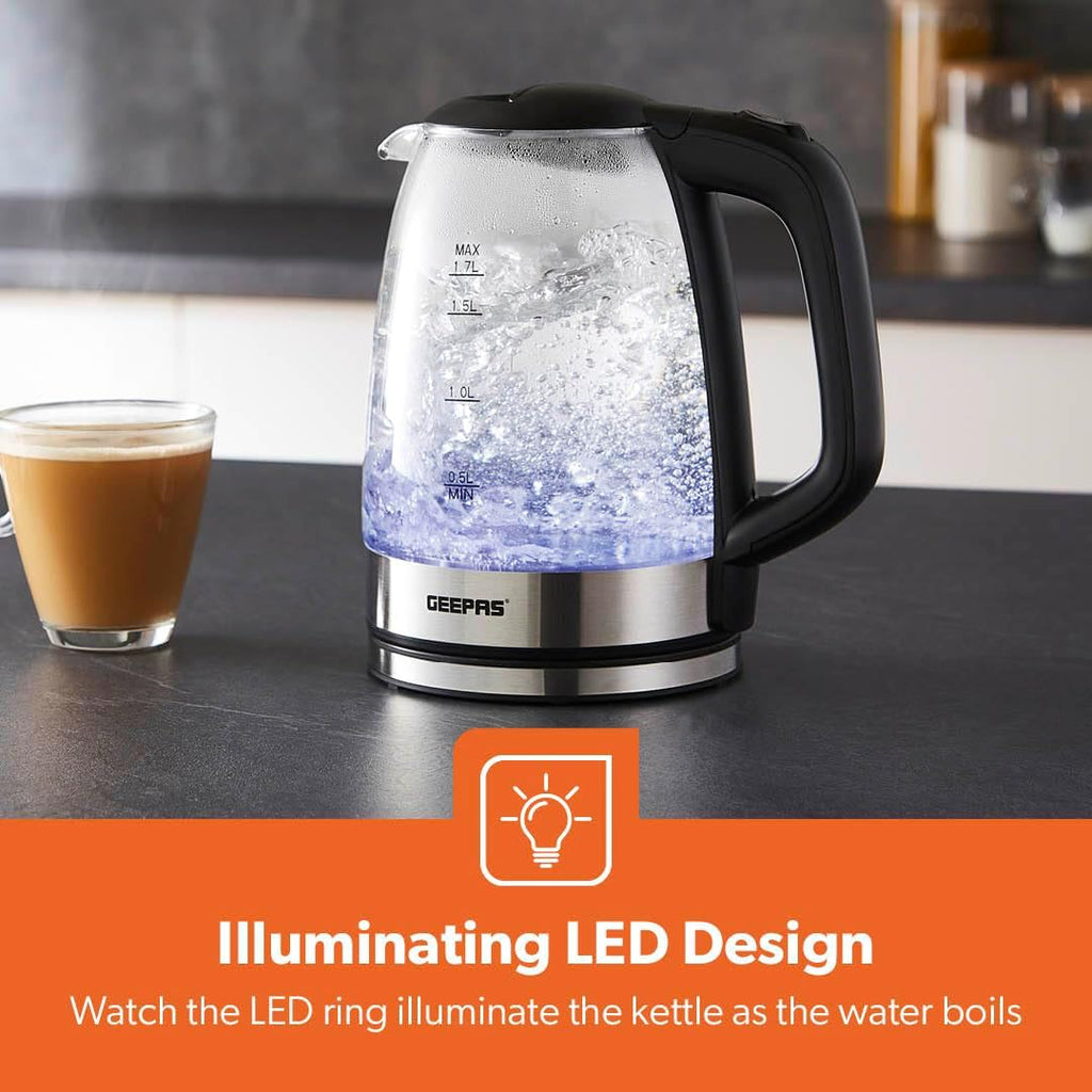 Geepas 1.7L Illuminating Glass Electric Kettle (GK38058UK)
