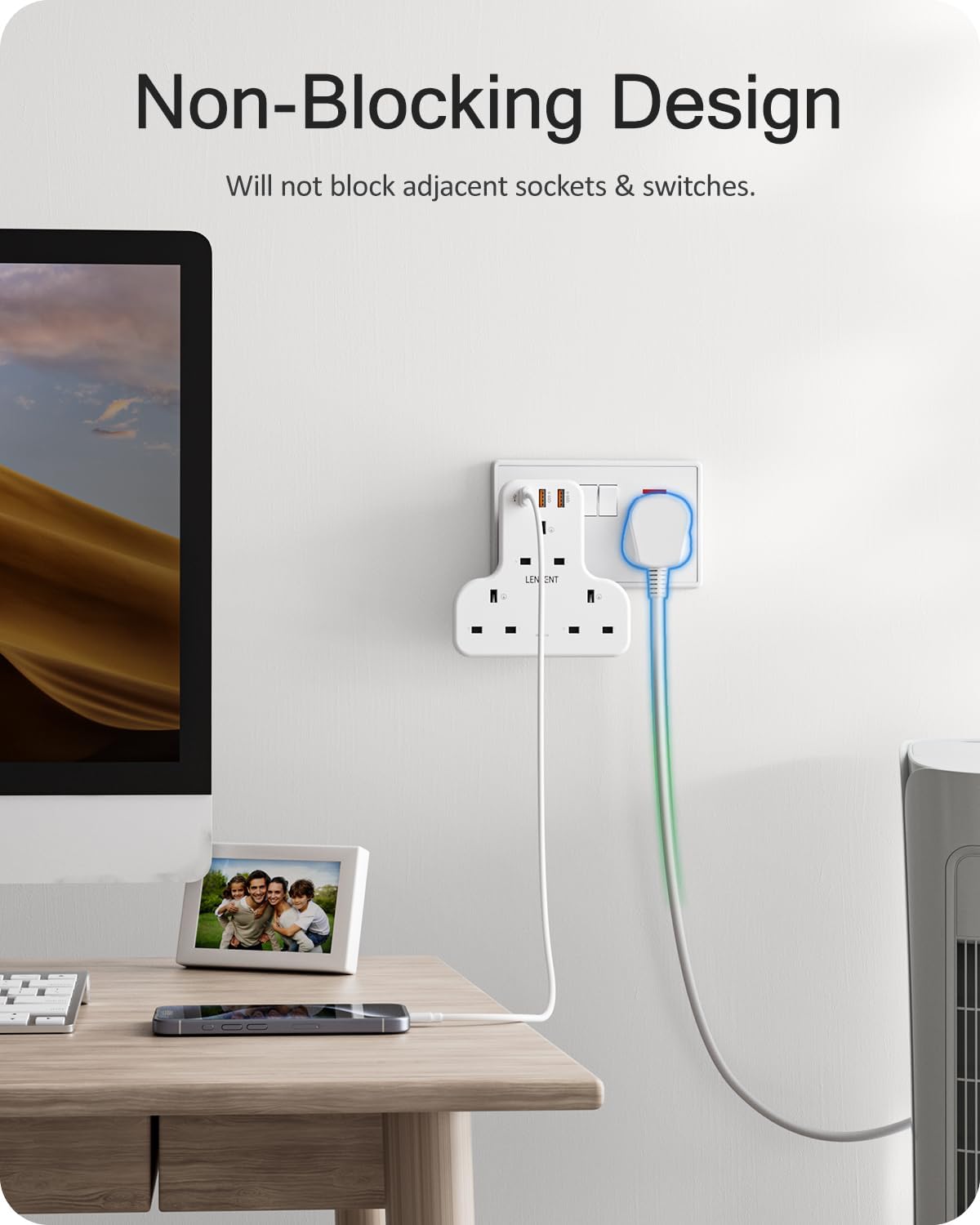Ven-Dens 3 Way UK Wall Charger Adaptor with USB-C PD & Dual USB-A (SP-ADT04)