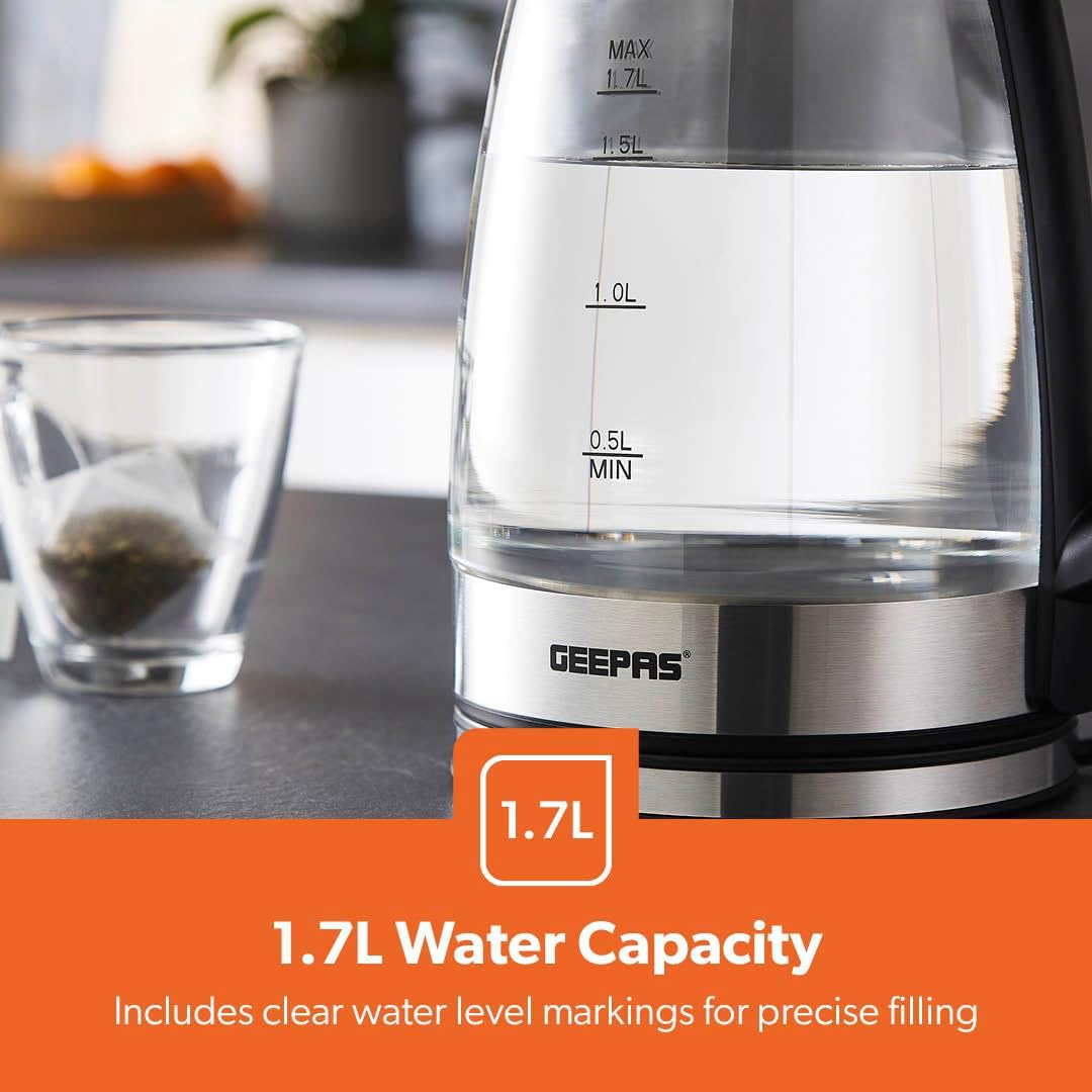 Geepas 1.7L Illuminating Glass Electric Kettle (GK38058UK)