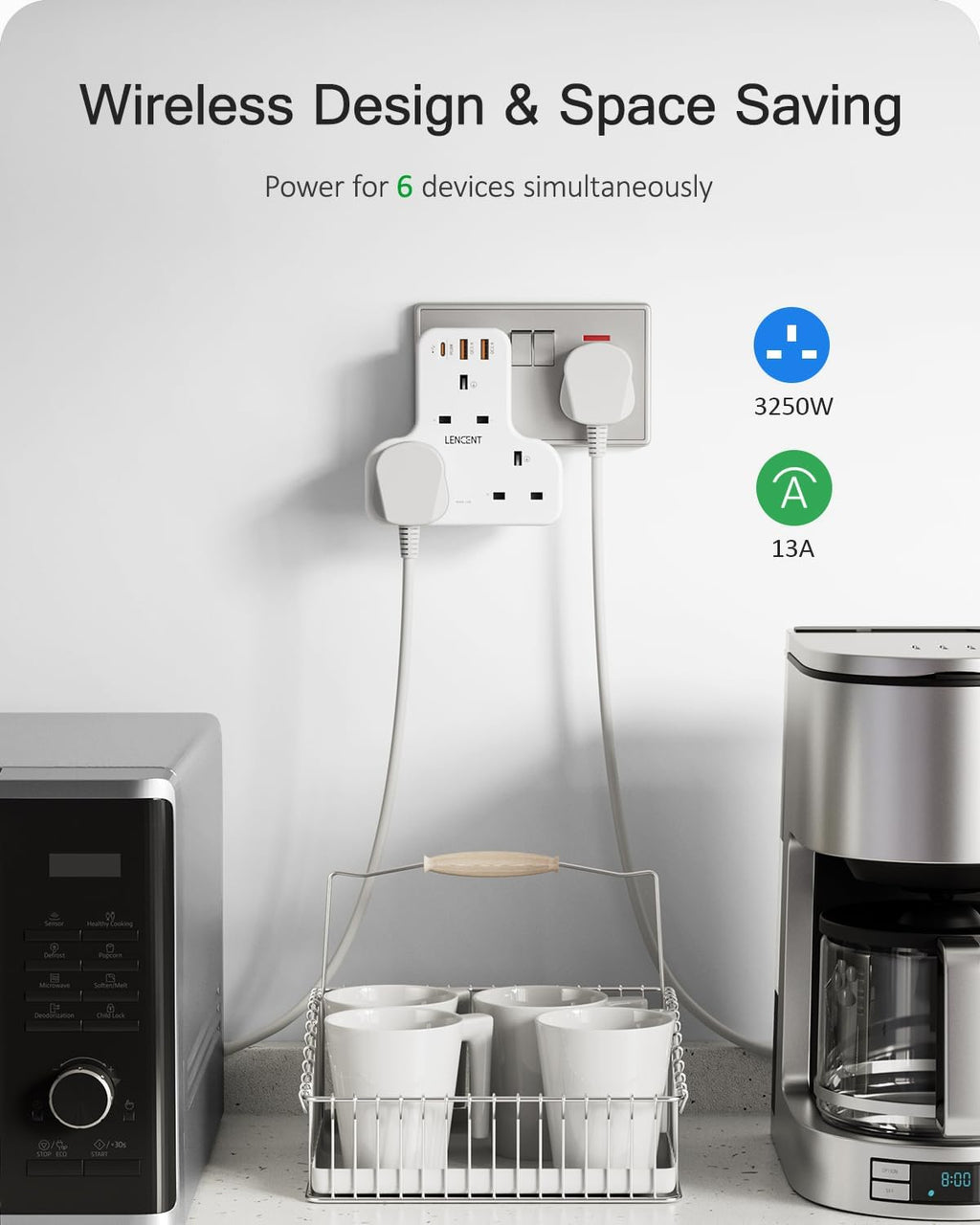 Ven-Dens 3 Way UK Wall Charger Adaptor with USB-C PD & Dual USB-A (SP-ADT04)