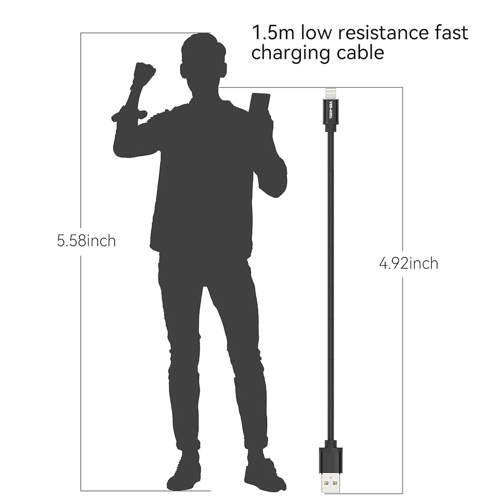 Ven-Dens Black Fast Charging Cable Lightning to USB-A 1.5M (VD-DC102)