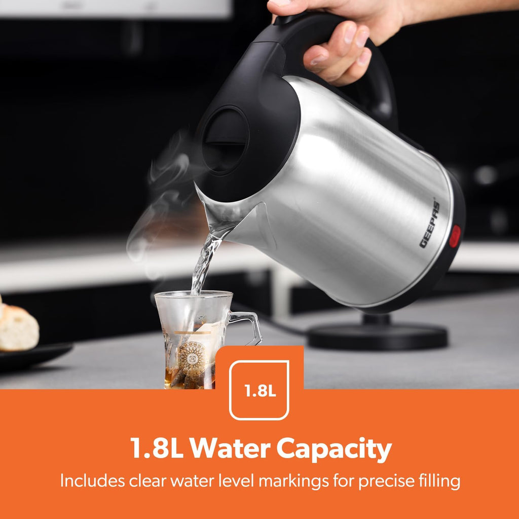 Geepas 1.8L Stainless Steel Electric Cordless Kettle (GK5466)