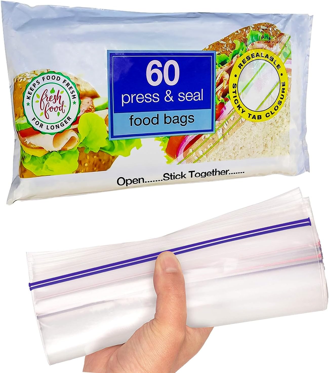Tidyz Press & Seal Food Storage Bags 60 Pack 17 x 20.5cm (B0047)