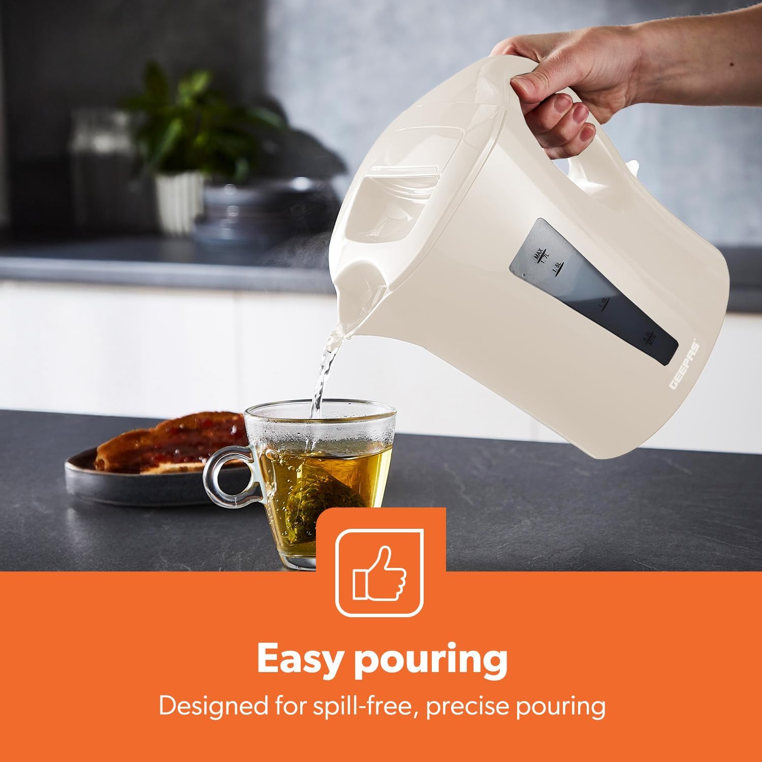 Geepas 1.7L Cordless Electric Kettle Beige (GK38029UK-BG)