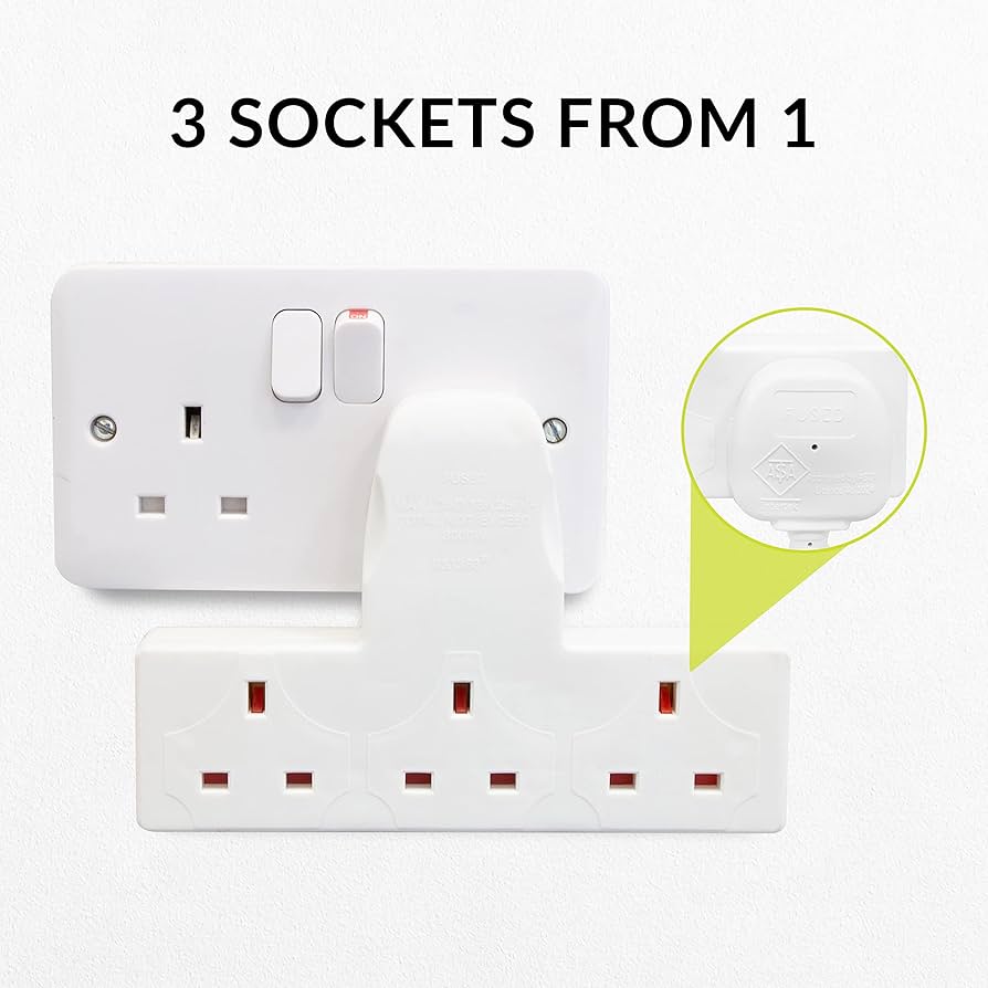Securlec T Shaped 3-Way UK Plug Adaptor