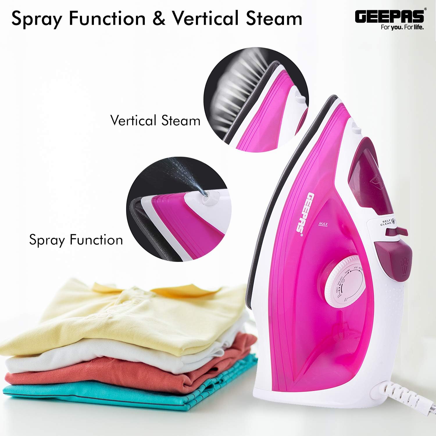 Geepas Steam Iron 1300W Pink (GSI7808)
