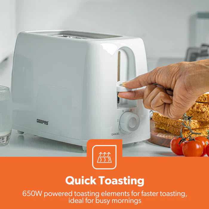 Geepas 2-Slice Toaster – 6 Browning Levels, White (GBT36550UK-WT)