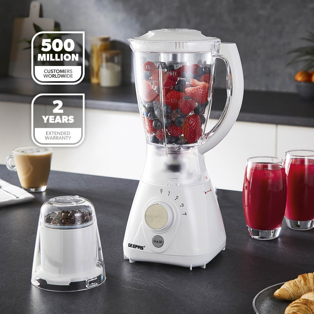 Geepas 2-in-1 Blender & Grinder 1.5L – 550W White (GSB44092UK-WT)