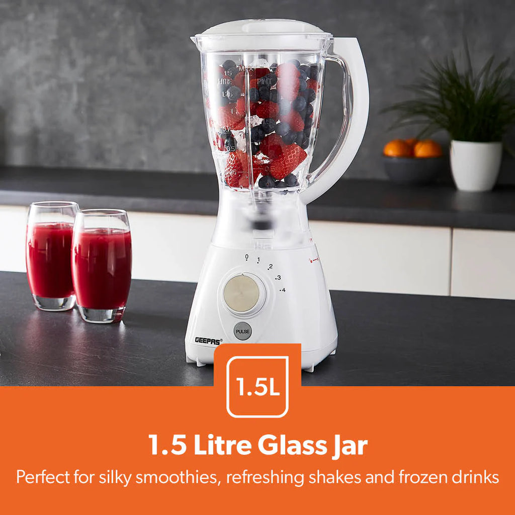 Geepas 2-in-1 Blender & Grinder 1.5L – 550W White (GSB44092UK-WT)