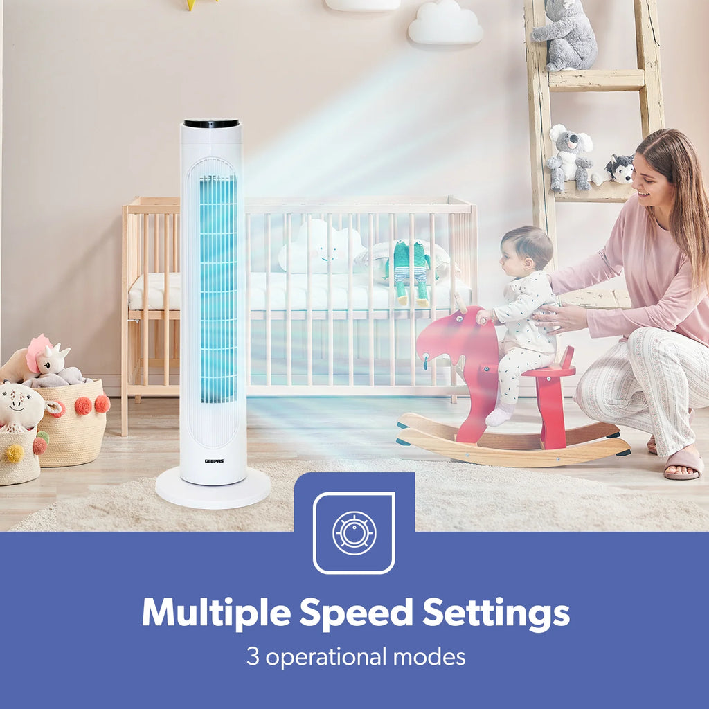 Geepas 29" Oscillating Tower Fan with Remote Control 3 Speed (GF21176)