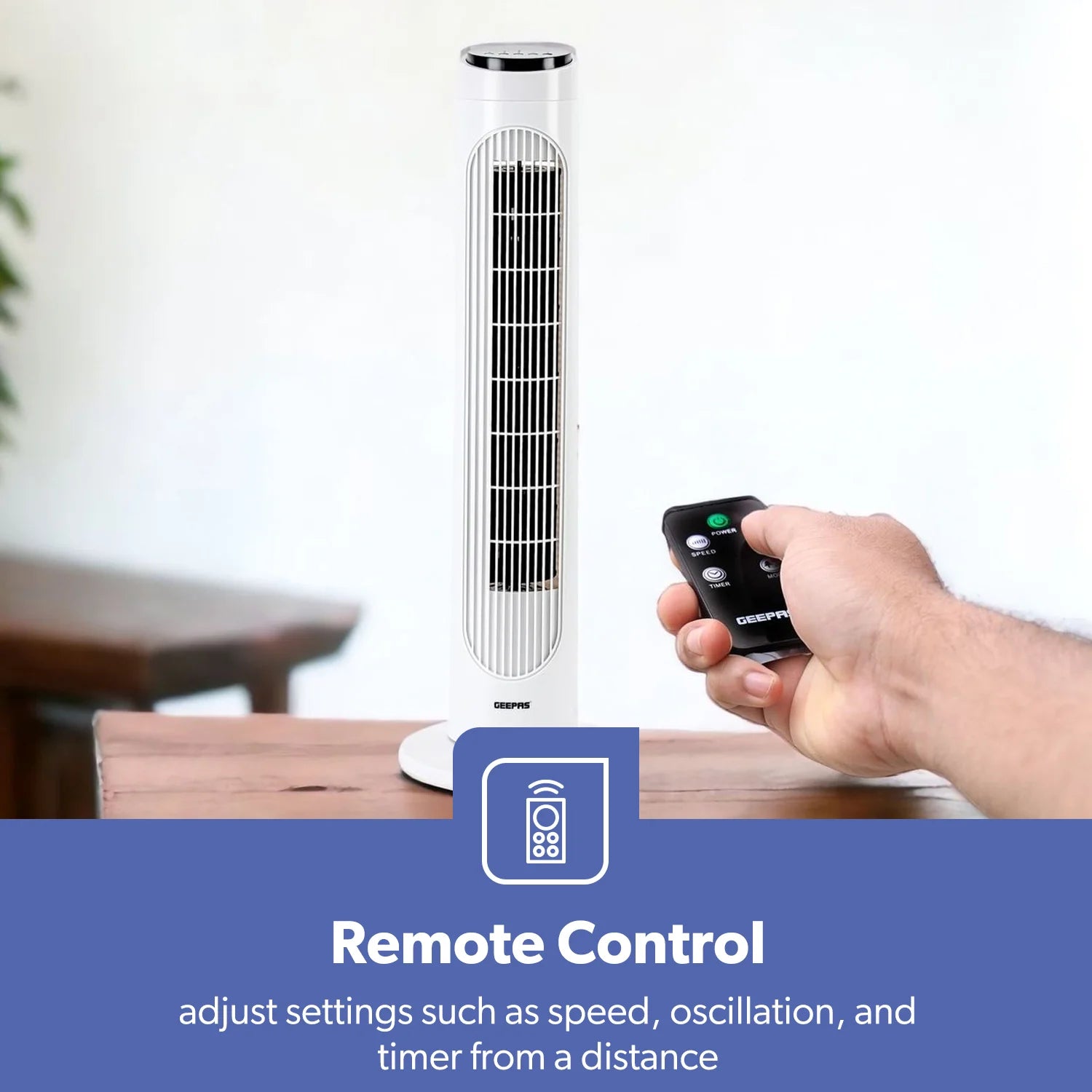 Geepas 29" Oscillating Tower Fan with Remote Control 3 Speed (GF21176)
