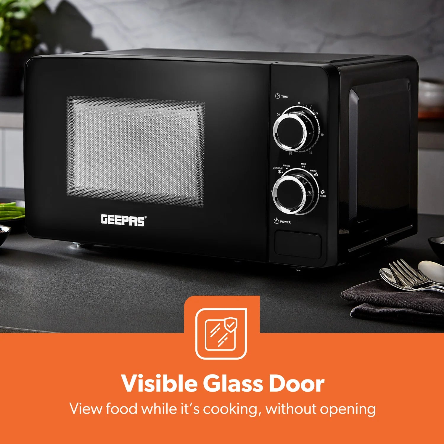 Geepas 20L Manual Freestanding Microwave 700W Black (GMO1899-BK)