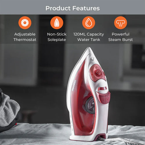 Geepas 1800W Steam Iron White & Red (GSI7783UK-RD)