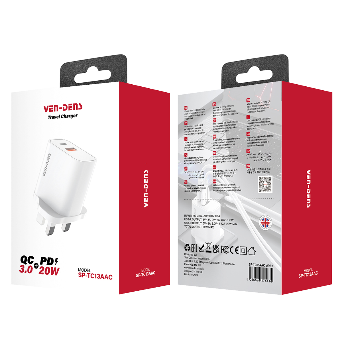 Ven-Dens 20W Fast Charger USB-C & USB-A Dual Port (SP-TC13AAC White)