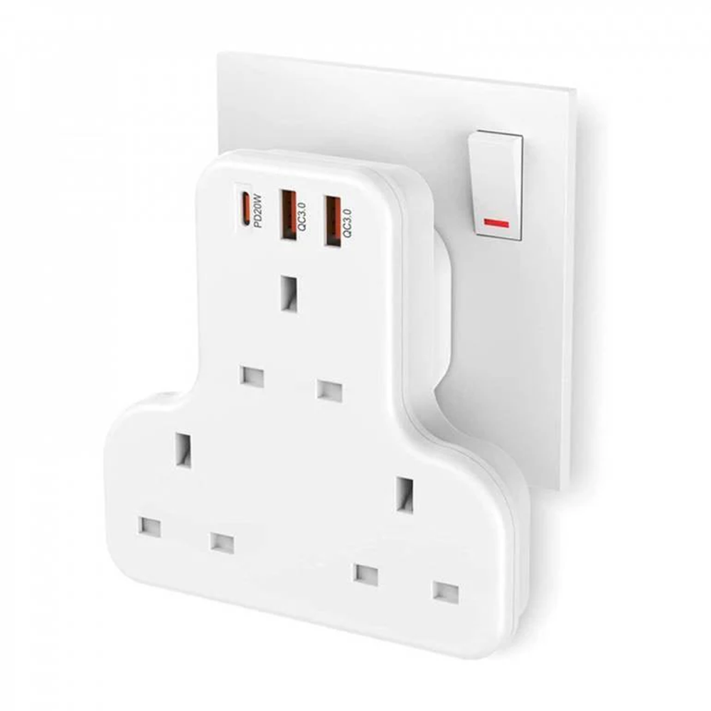 Ven-Dens 3 Way UK Wall Charger Adaptor with USB-C PD & Dual USB-A (SP-ADT04)