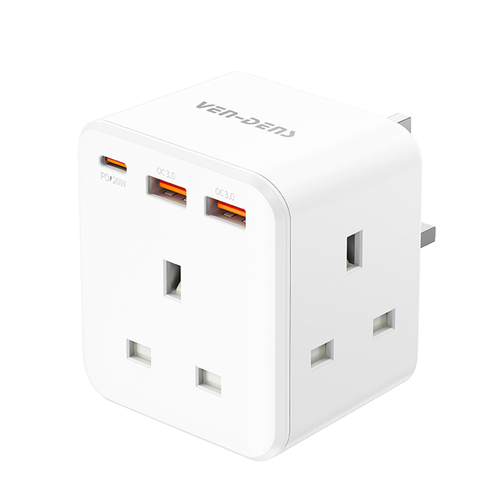 Ven-Dens UK Wall Charger Adaptor with USB-C & Dual USB-A (SP-ADT03)