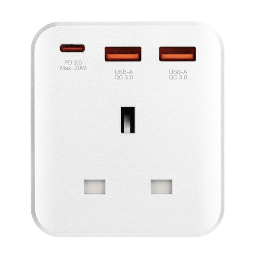 Ven-Dens UK Wall Charger Adaptor with USB-C & Dual USB-A (SP-ADT03)