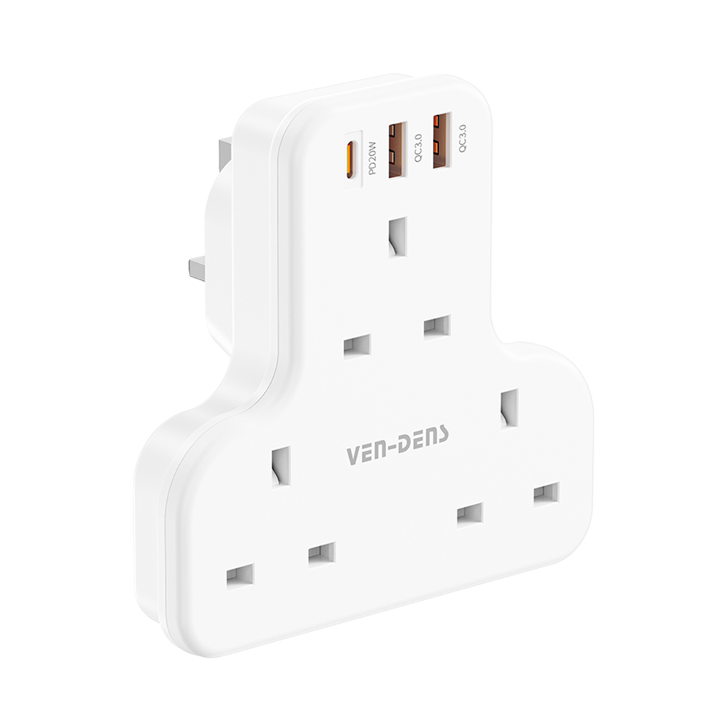 Ven-Dens 3 Way UK Wall Charger Adaptor with USB-C PD & Dual USB-A (SP-ADT04)