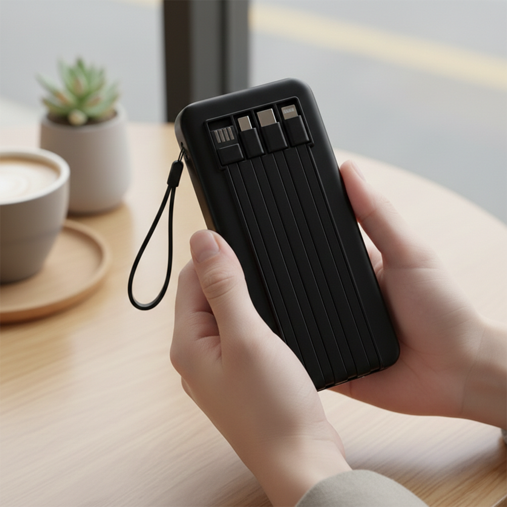 Ven-Dens 20000mAh 3-in-1 Power Bank with Built-In Cables & LED Torch (VD-PB059) - Black