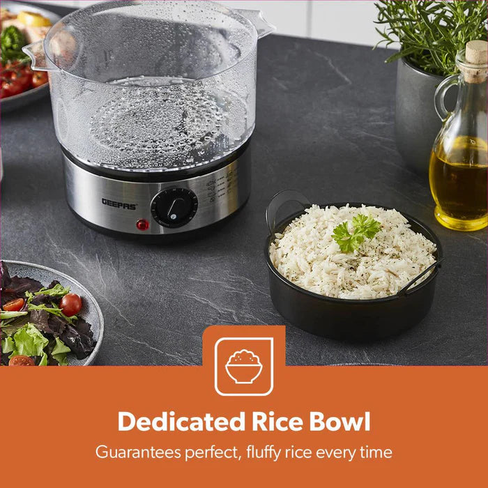 Geepas 7.2L Stainless Steel Electric Food Steamer 3 Tier (GFS63066UK)