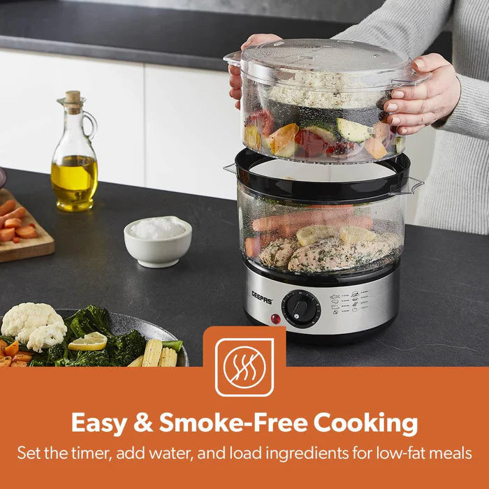 Geepas 7.2L Stainless Steel Electric Food Steamer 3 Tier (GFS63066UK)