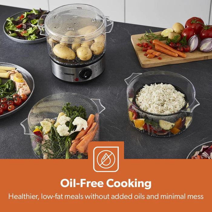 Geepas 7.2L Stainless Steel Electric Food Steamer 3 Tier (GFS63066UK)