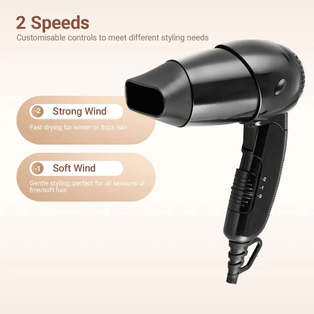 ExtraStar 1200W Foldable Travel Hair Dryer (NAT-209) - Black