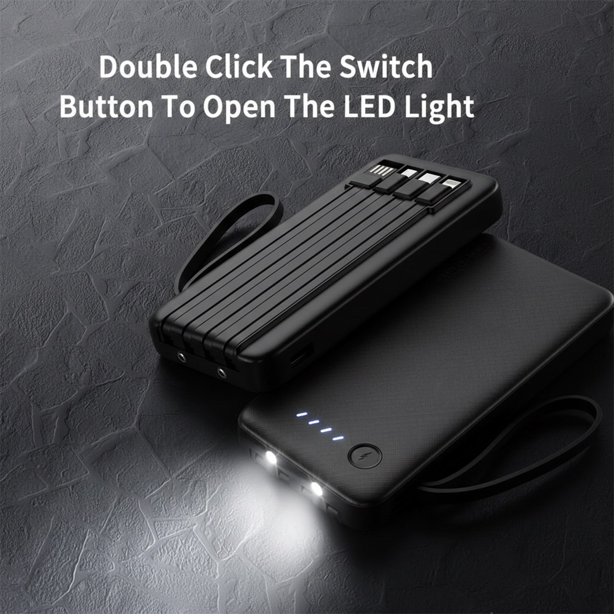 Ven-Dens 20000mAh 3-in-1 Power Bank with Built-In Cables & LED Torch (VD-PB059) - Black