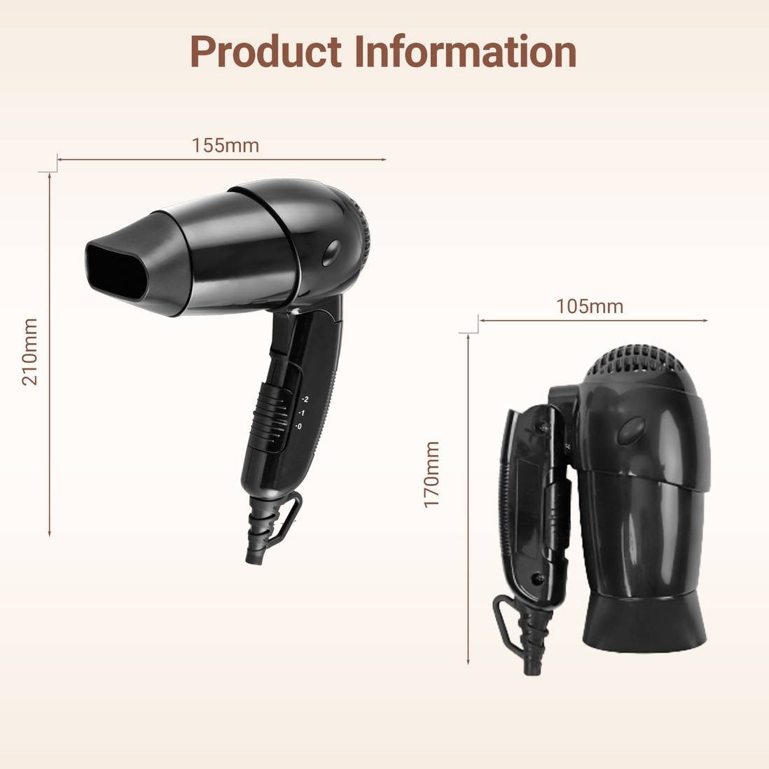 ExtraStar 1200W Foldable Travel Hair Dryer (NAT-209) - Black