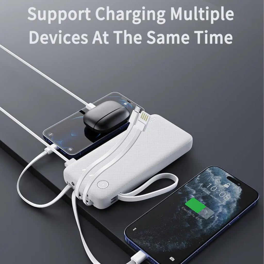 Ven-Dens 20000mAh 3-in-1 Power Bank with Built-In Cables & LED Torch (VD-PB059) - White
