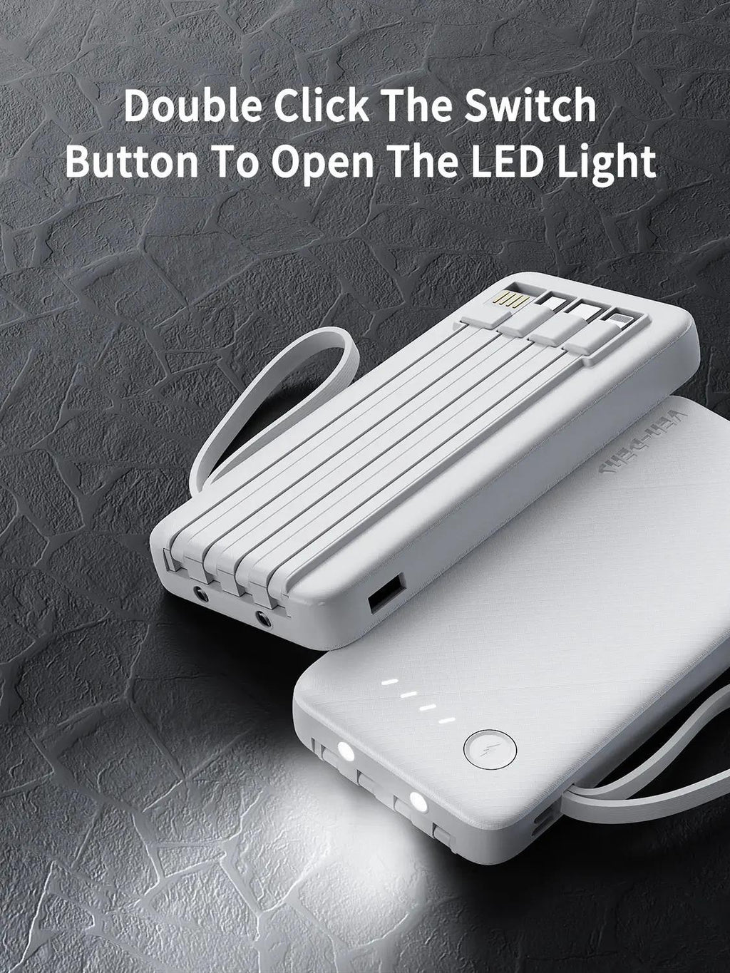 Ven-Dens 20000mAh 3-in-1 Power Bank with Built-In Cables & LED Torch (VD-PB059) - White