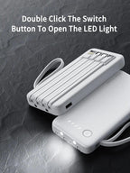 Ven-Dens 20000mAh 3-in-1 Power Bank with Built-In Cables & LED Torch (VD-PB059) - White