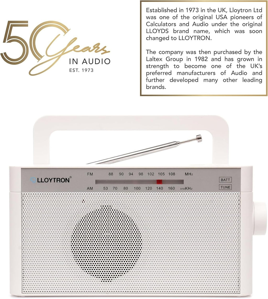Lloytron Rhythm Rechargeable AM/FM Portable Radio (N2408WH) - White