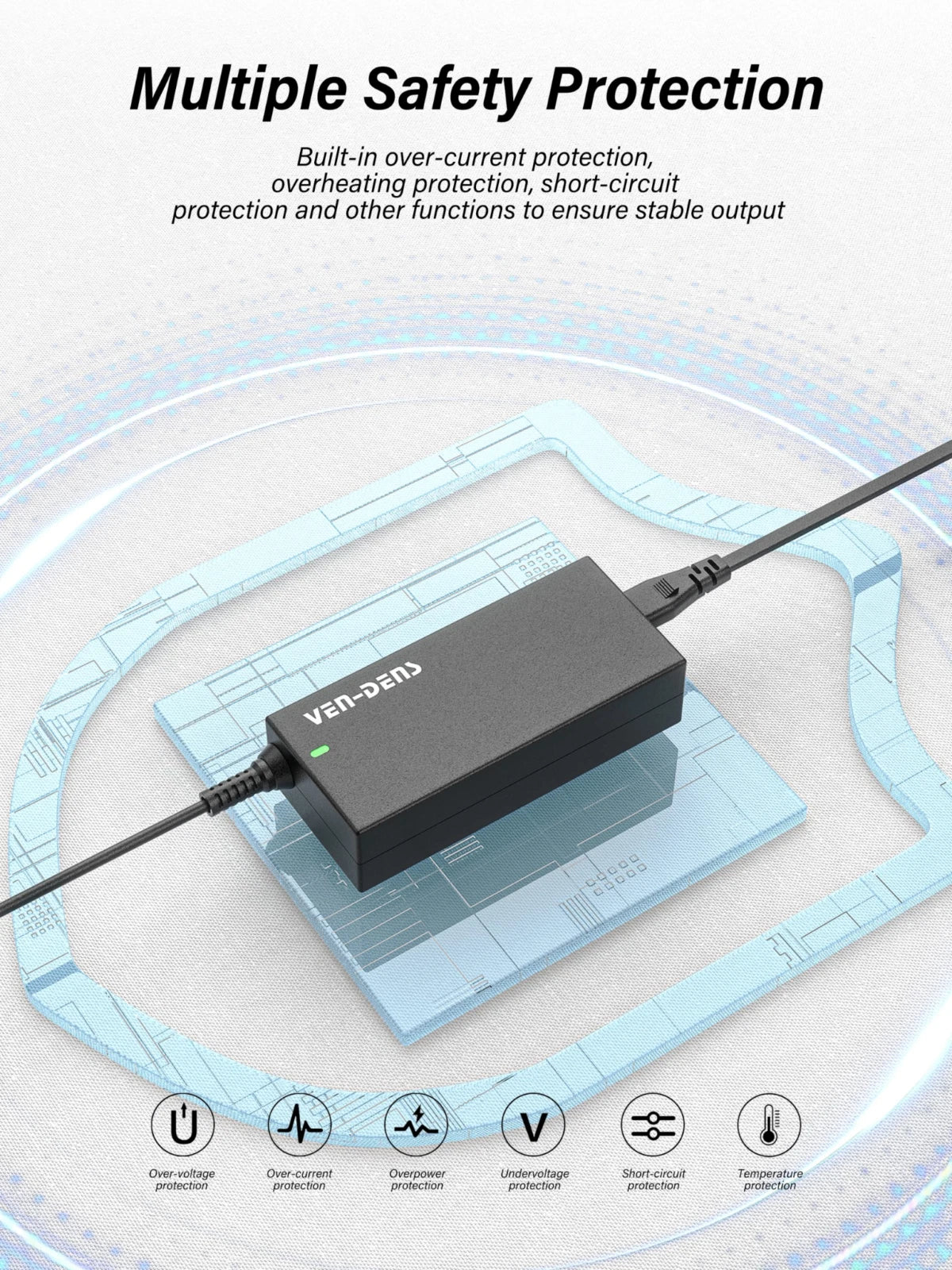 Ven-Dens 90W Universal Laptop Charger with 11 Tips (VD-UC02)