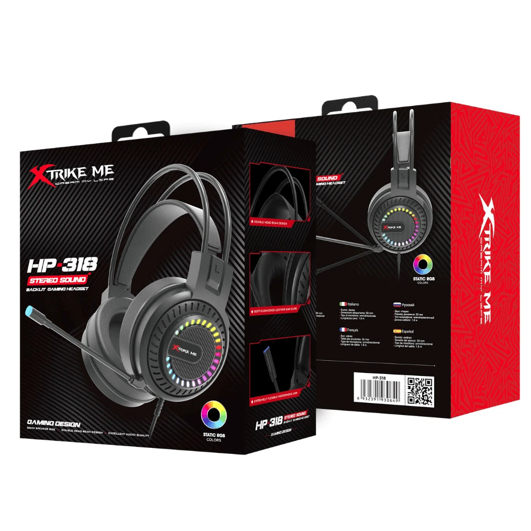 XTrike Me RGB Gaming Headset Stereo Mic for PC/PS5/Xbox (HP-318)