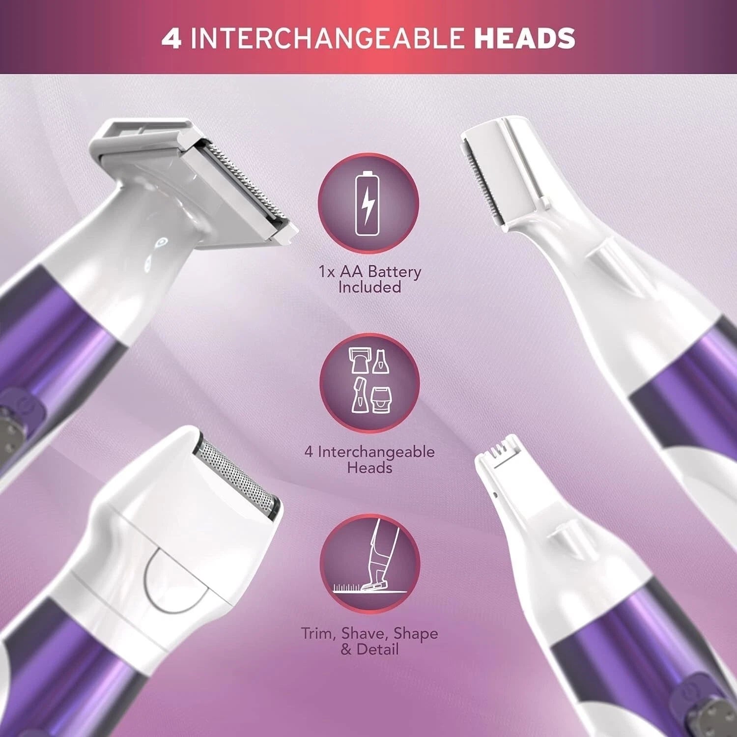 WAHL Ladies Face & Body Hair Remover 4-in-1 Battery Trimmer