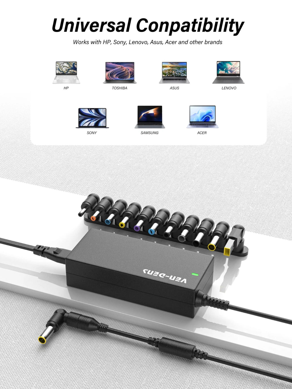 Ven-Dens 90W Universal Laptop Charger with 11 Tips (VD-UC02)