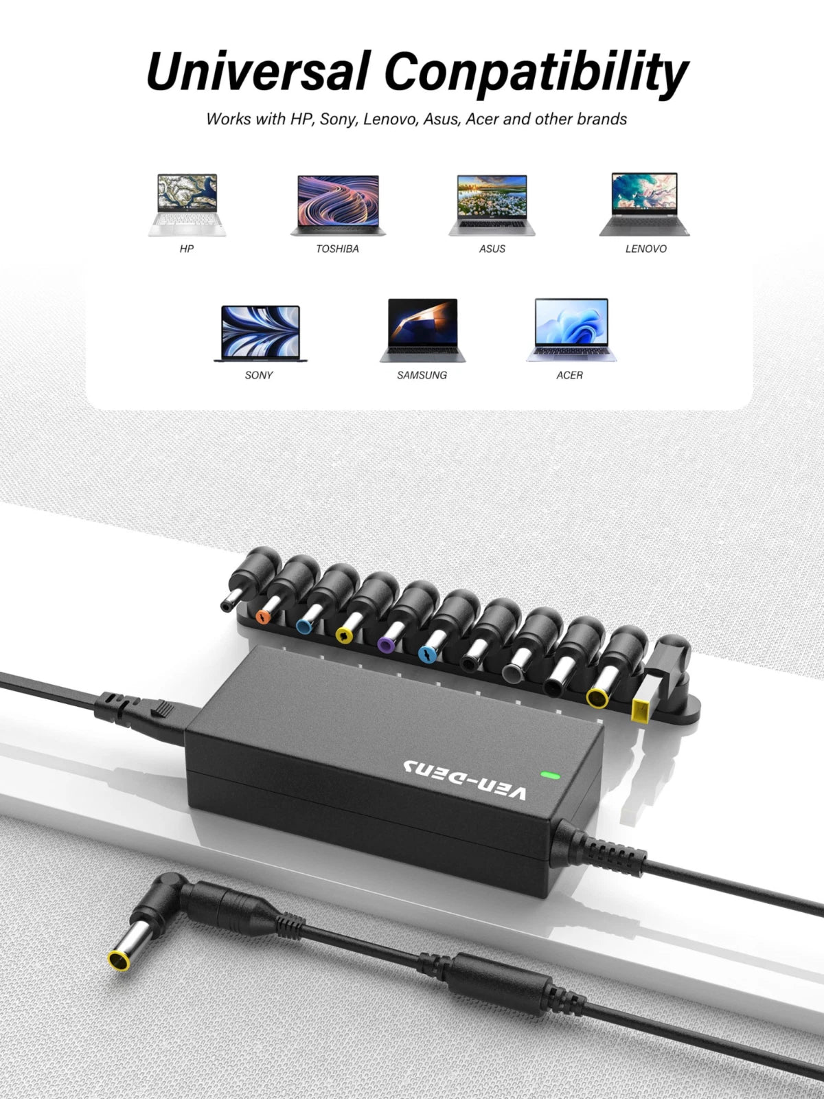 Ven-Dens 90W Universal Laptop Charger with 11 Tips (VD-UC02)