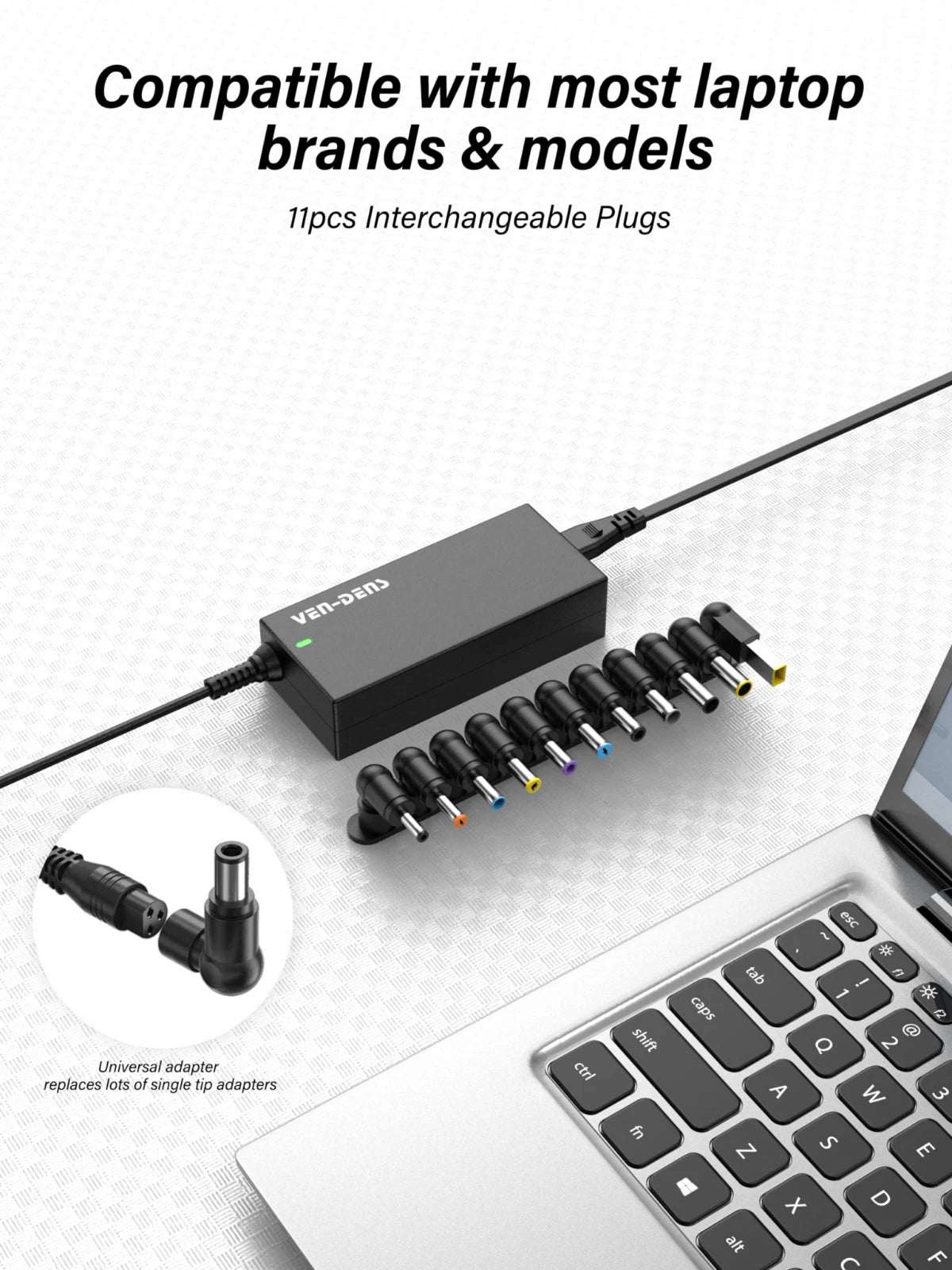 Ven-Dens 90W Universal Laptop Charger with 11 Tips (VD-UC02)