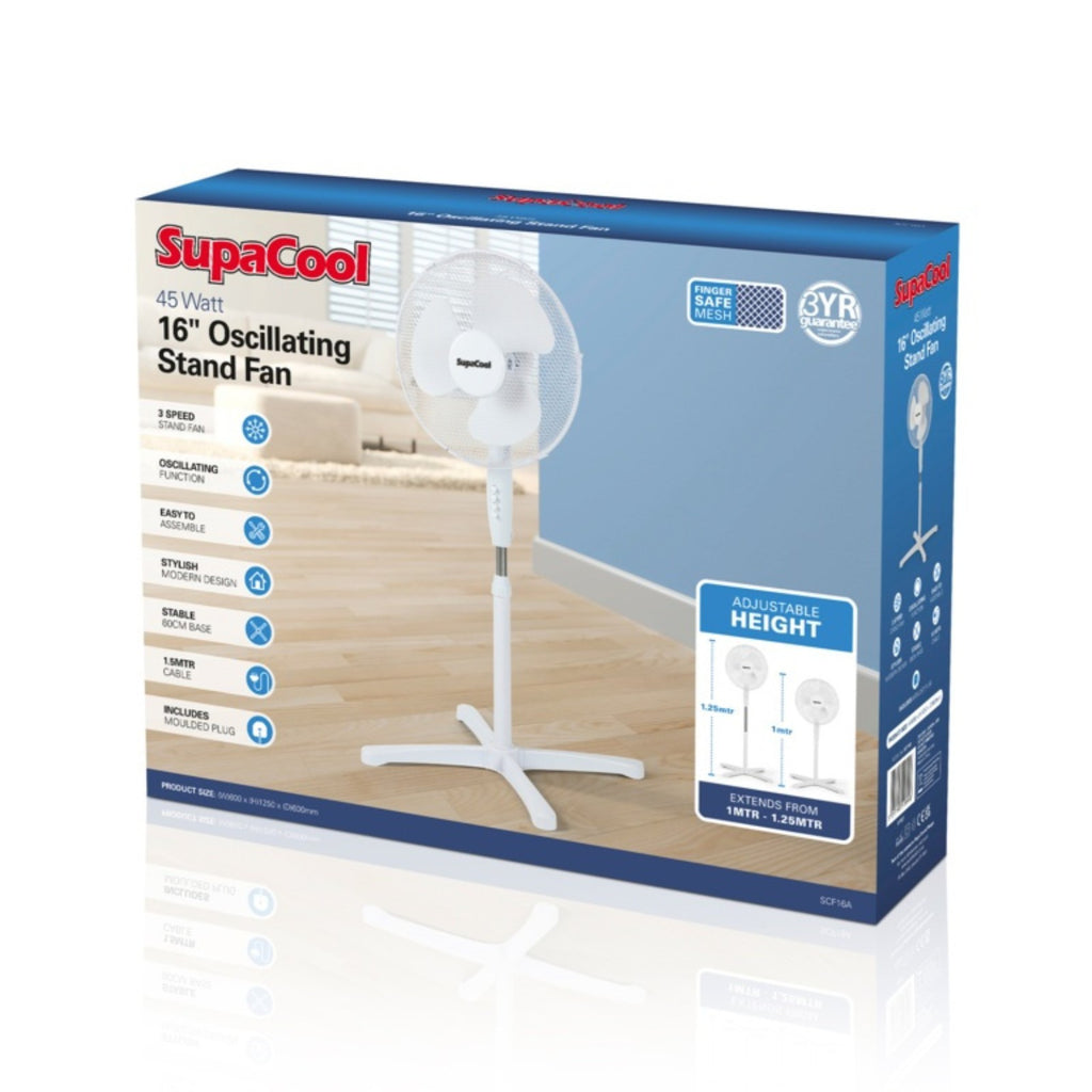 SupaCool 16" Pedestal Stand Fan White (SCF16A)