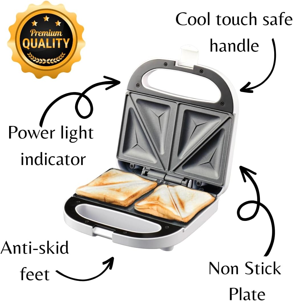 Domestic King 750W 2 Slice Sandwich Maker (DK18100) - White
