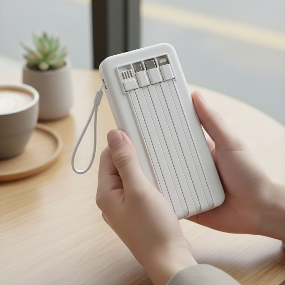 Ven-Dens 20000mAh 3-in-1 Power Bank with Built-In Cables & LED Torch (VD-PB059) - White