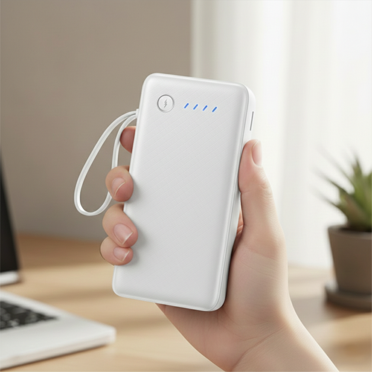 Ven-Dens 20000mAh 3-in-1 Power Bank with Built-In Cables & LED Torch (VD-PB059) - White